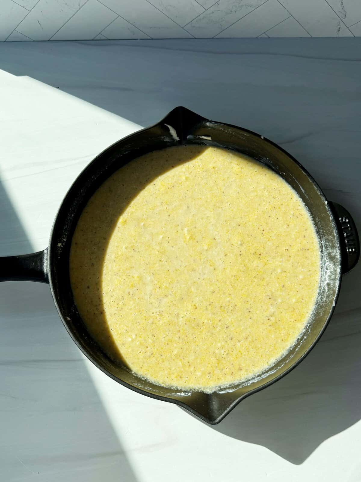 cornbread batter in skillet 