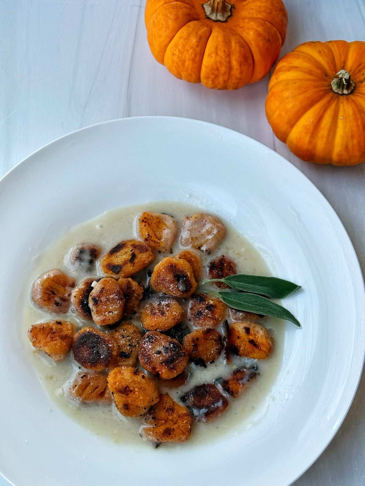 gluten free sweet potato gnocchi with garlic sauce