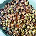balsamic vinegar drizzled over roasted brussels sprouts