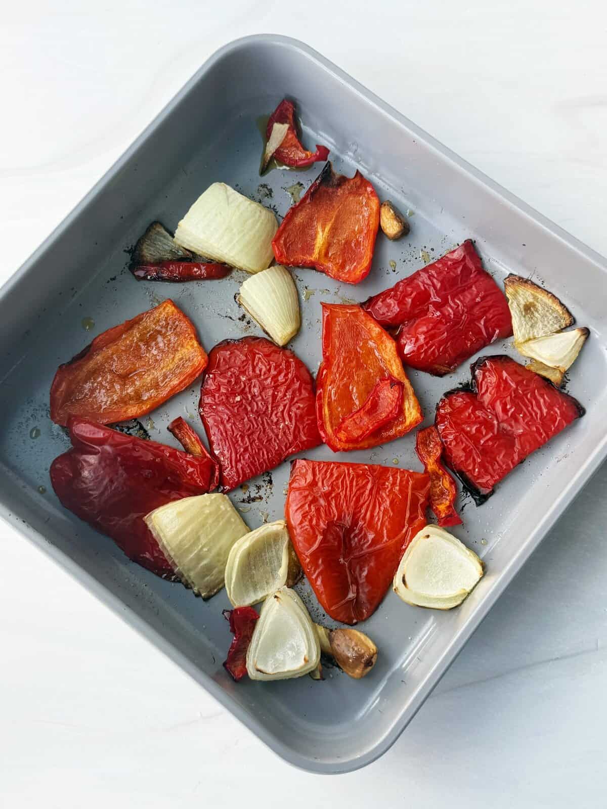roasting peppers and onion