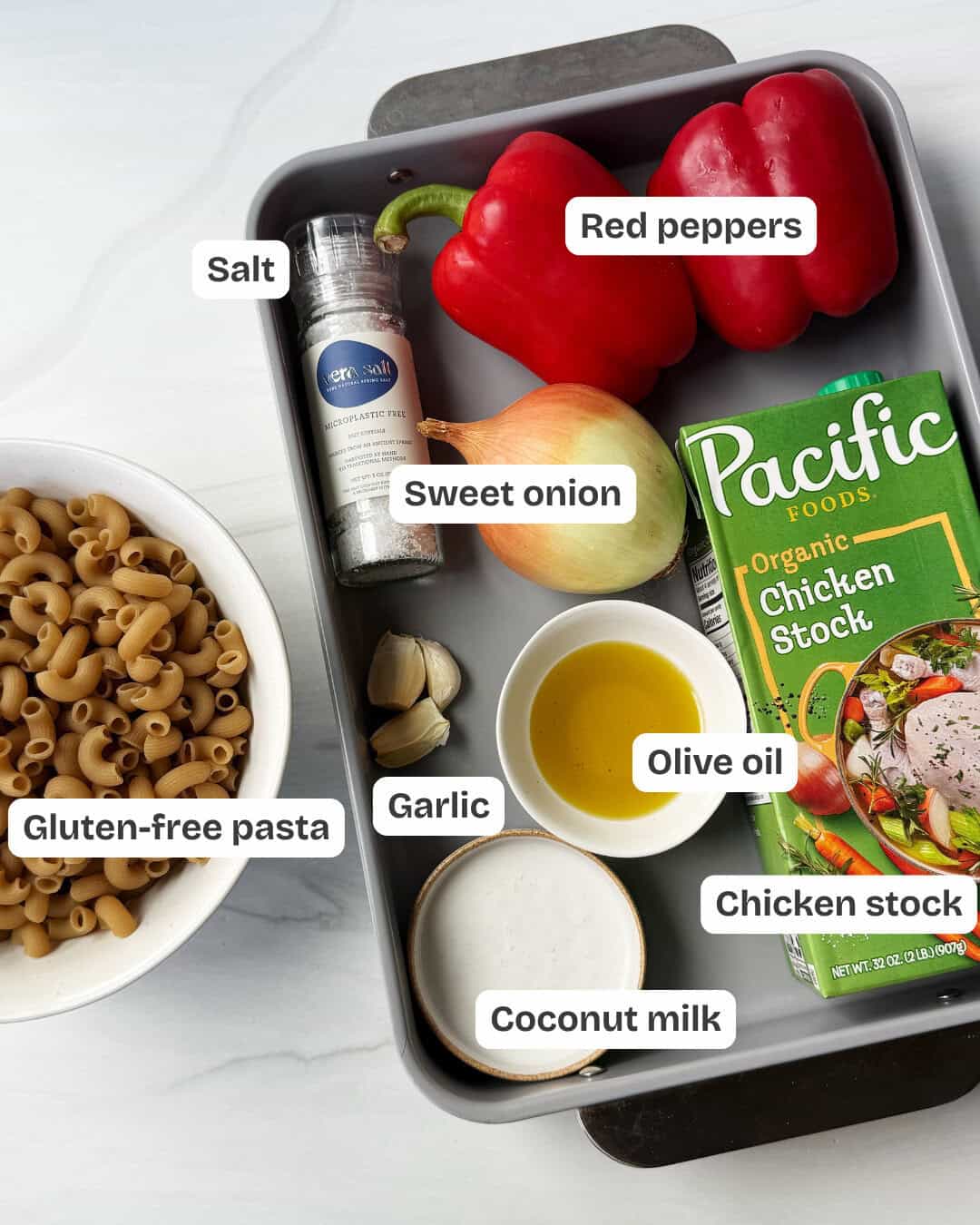 ingredients gathered for a red pepper sauce