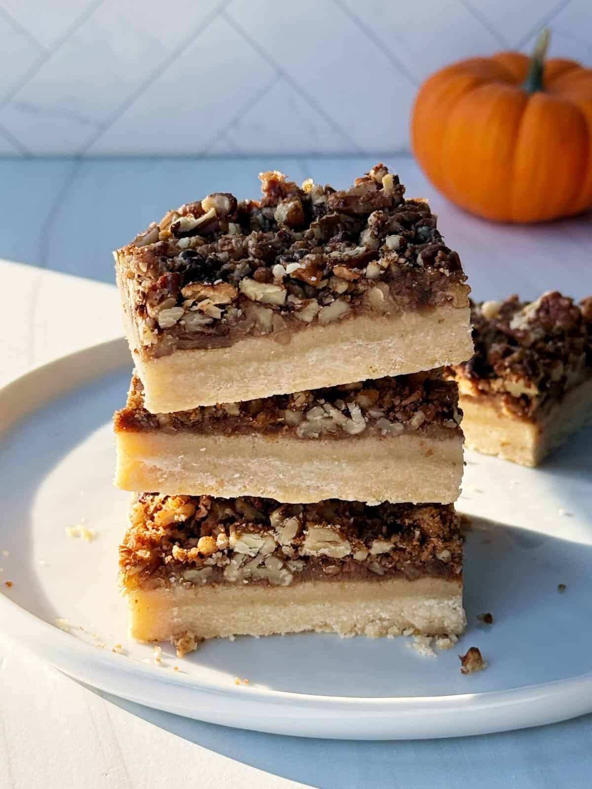 pecan pie bars stacked