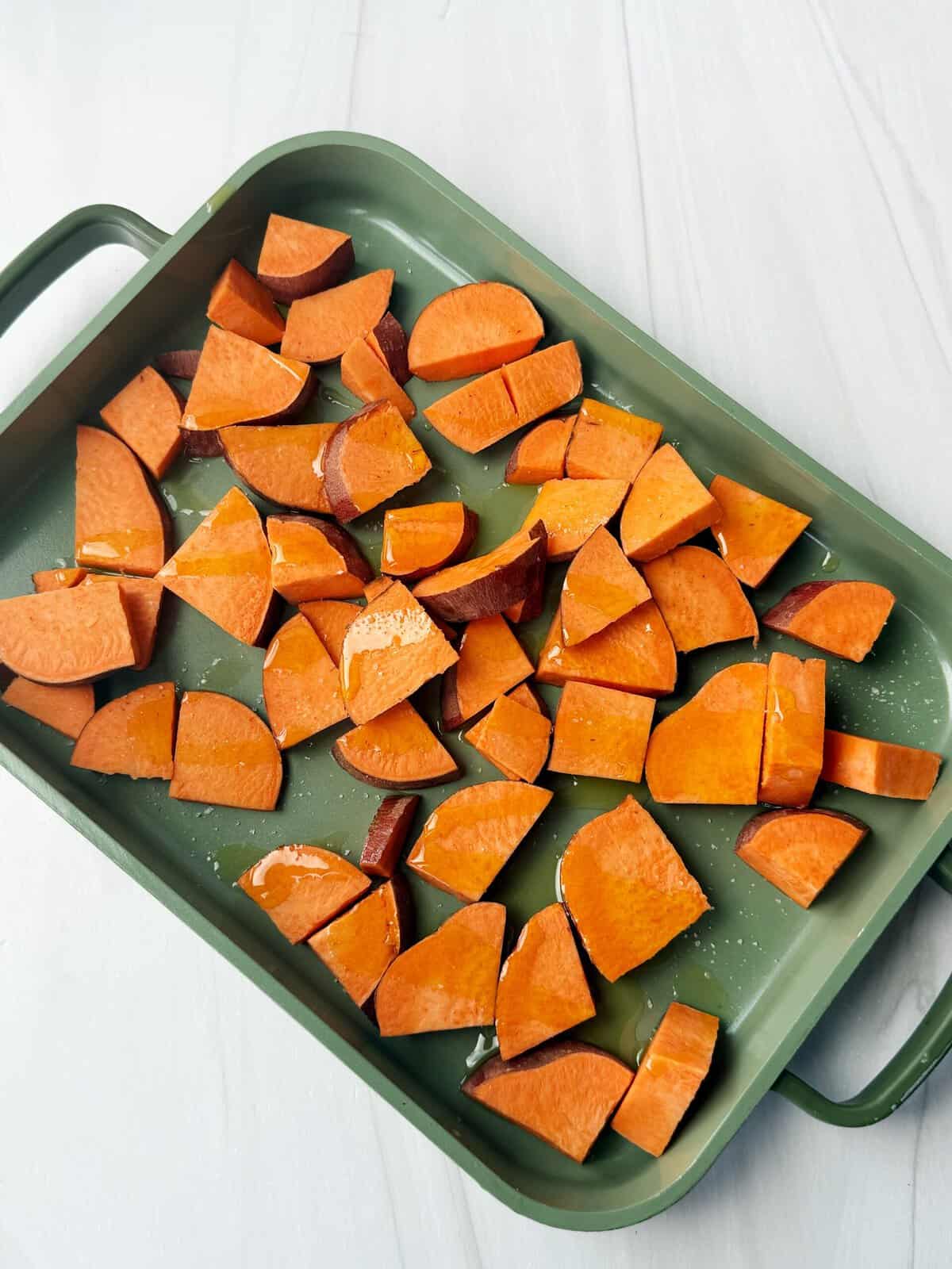sweet potato on a baking sheet