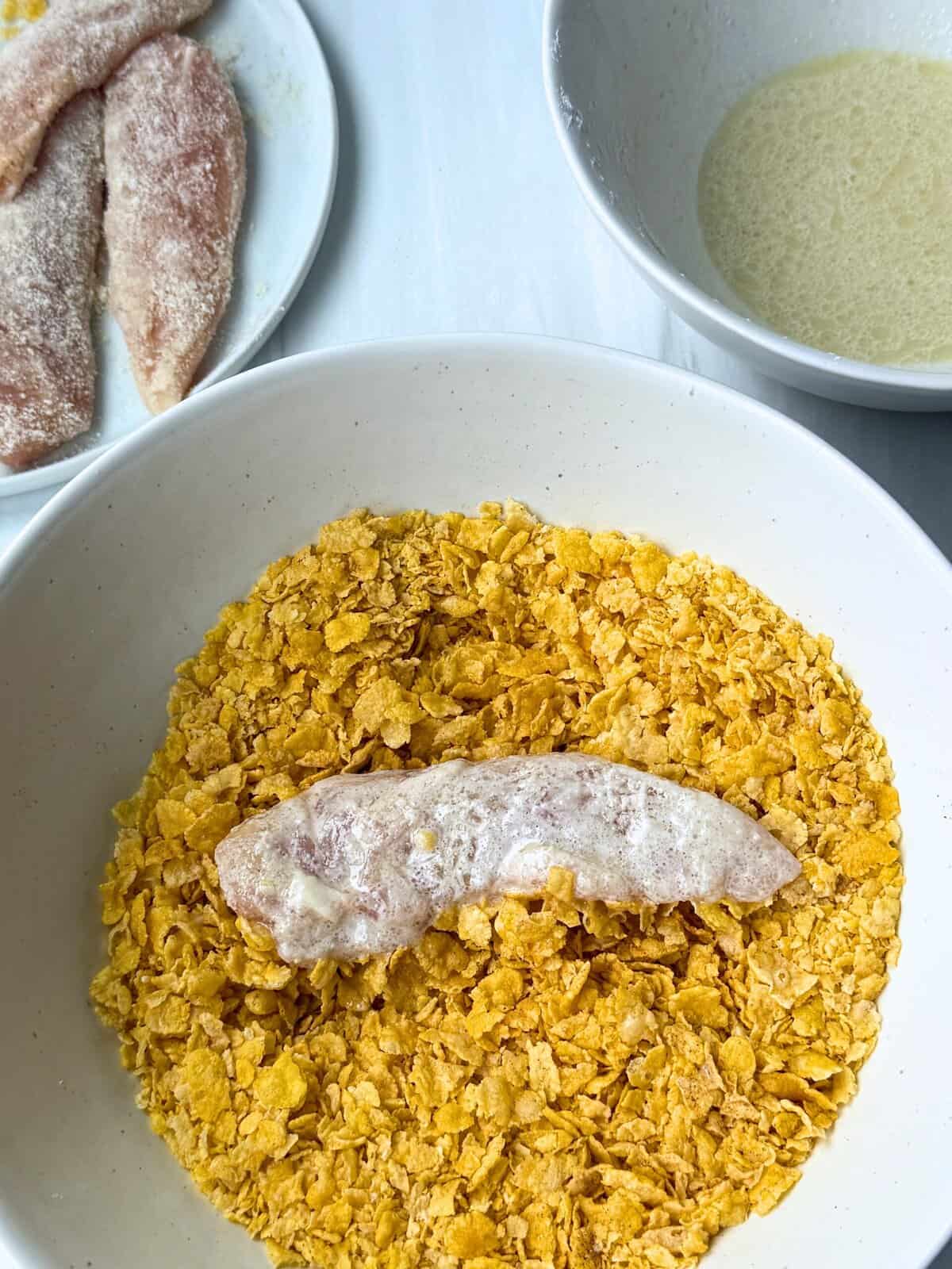 chicken rolled in cornflake batter