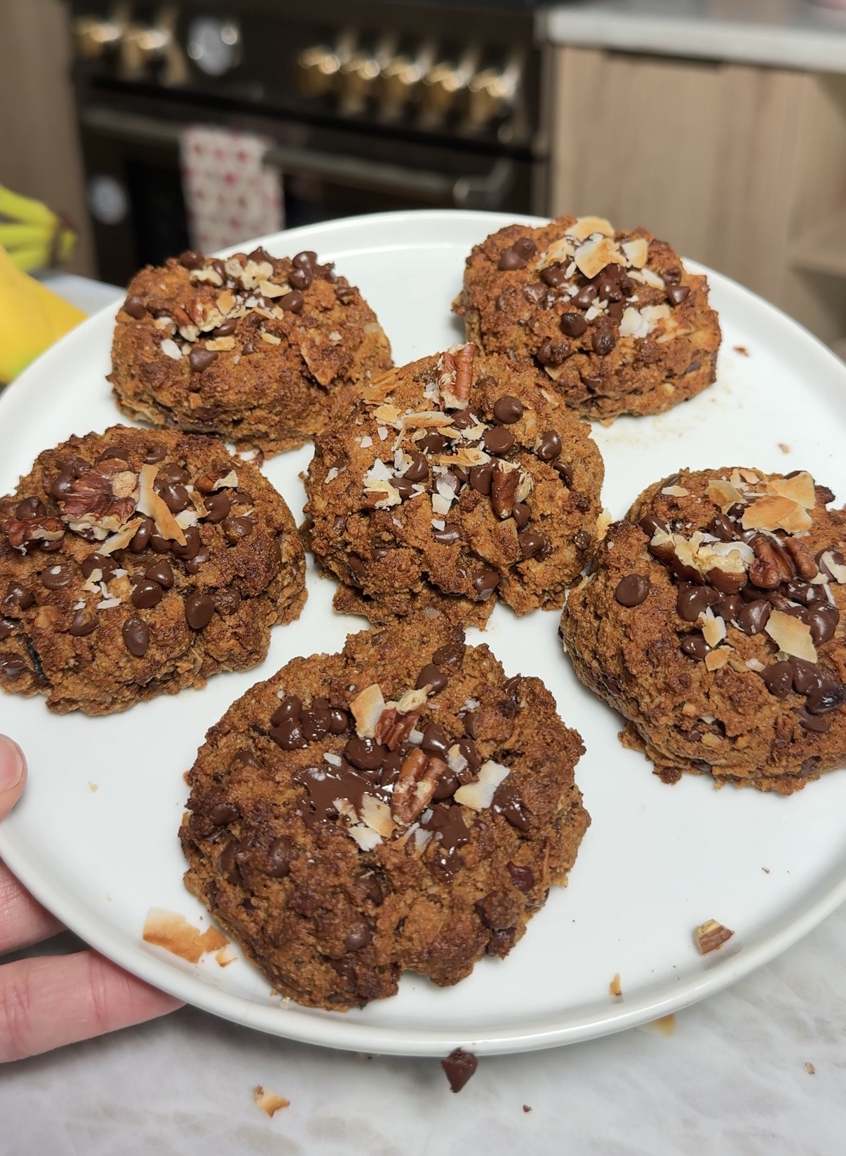 gluten-free banana bread cookies with chocolate chips coconut and pecans 