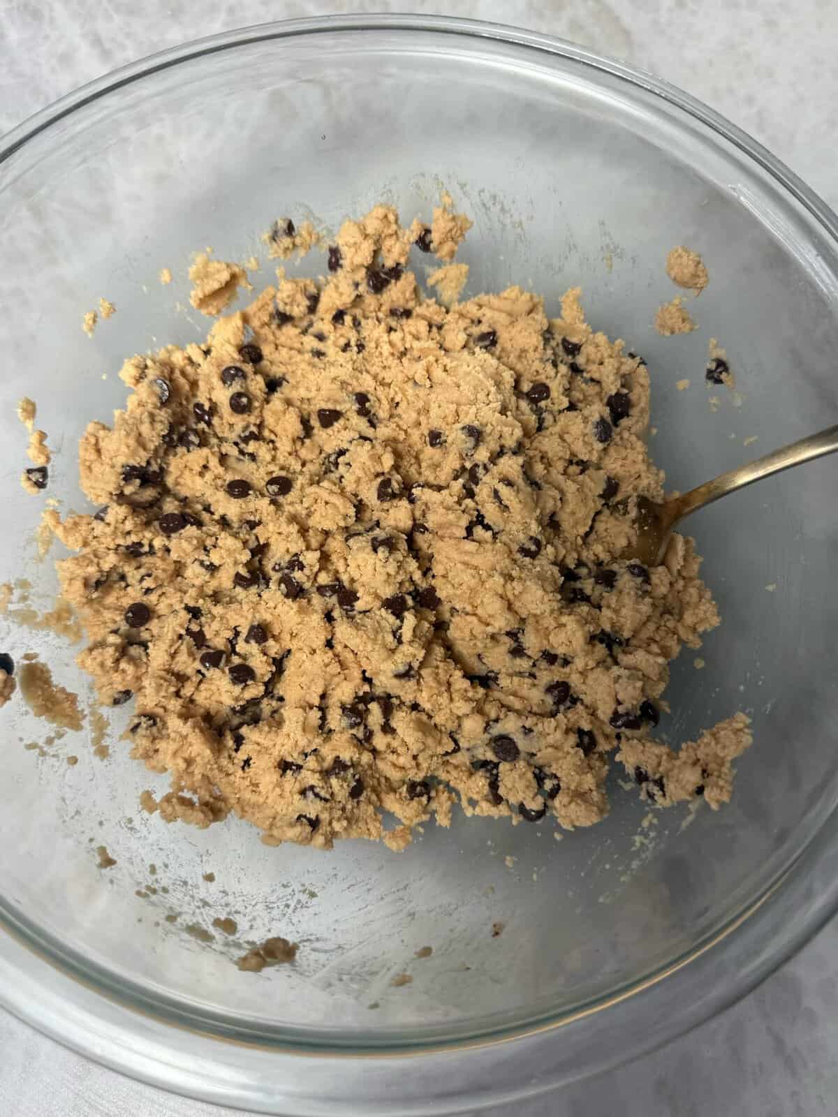 chocolate chip cookie protein dough in a bowl 