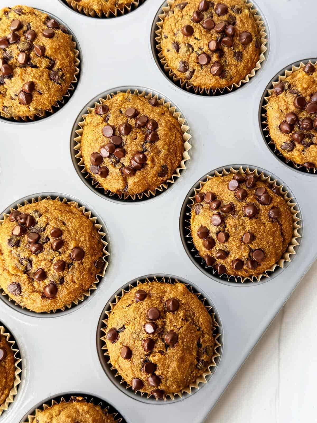 pumpkin banana bread muffins in a muffin tin