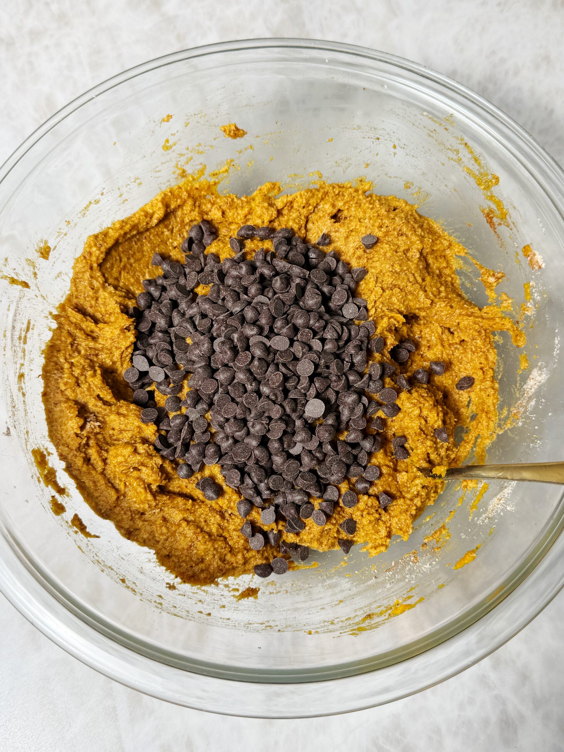 pumpkin cookie batter with chocolate chips