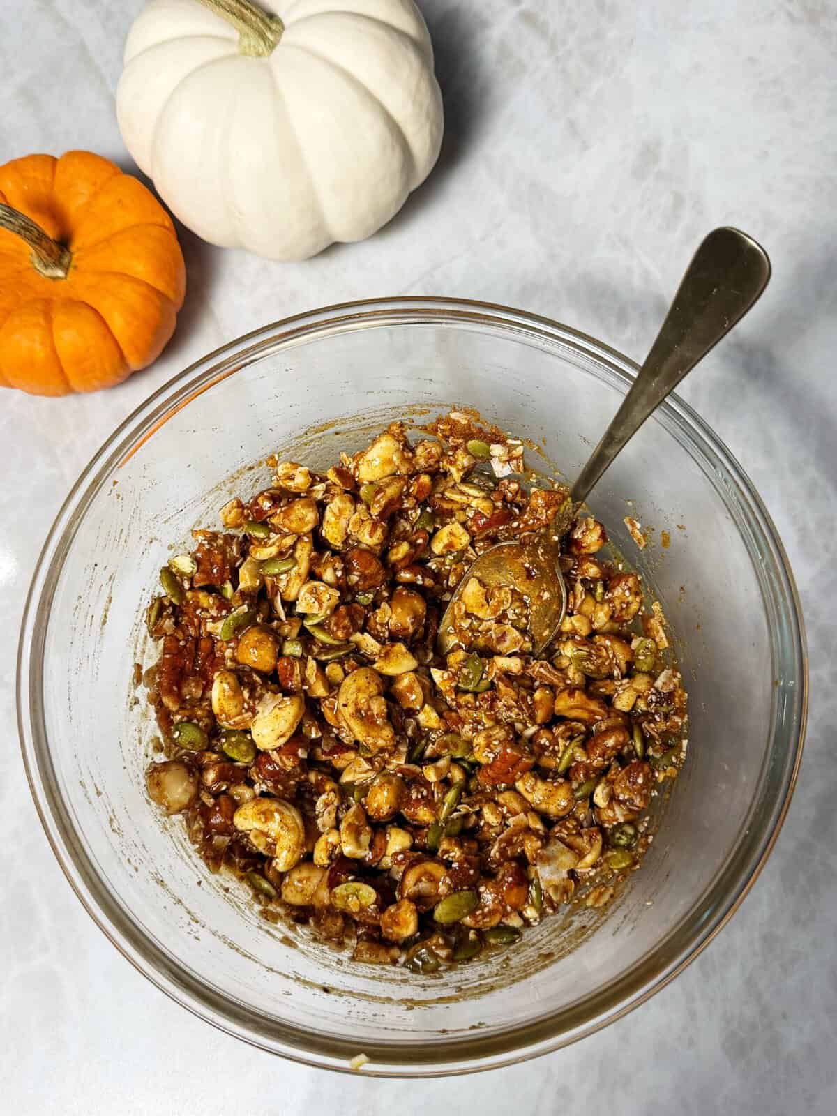pumpkin spice granola in a bowl